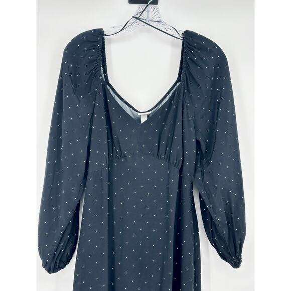 A New Day Women's Polka Dot Midi Dress Size Medium Black Long Sleeve V-Neck NWT - Picture 3 of 13